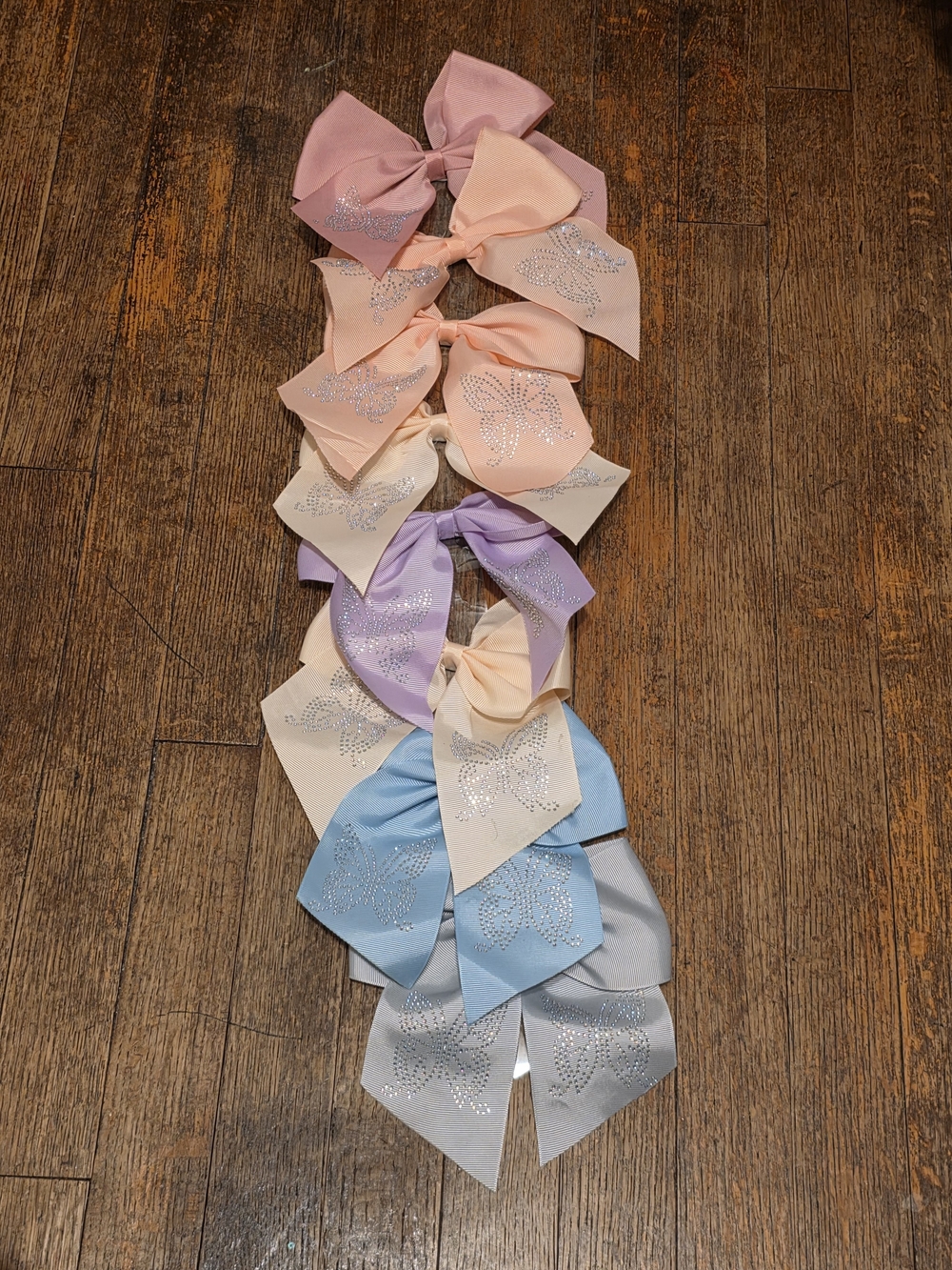Rhinestone Butterfly Ribbon Hair Bows - Pastel Multi (Set)8 Bows